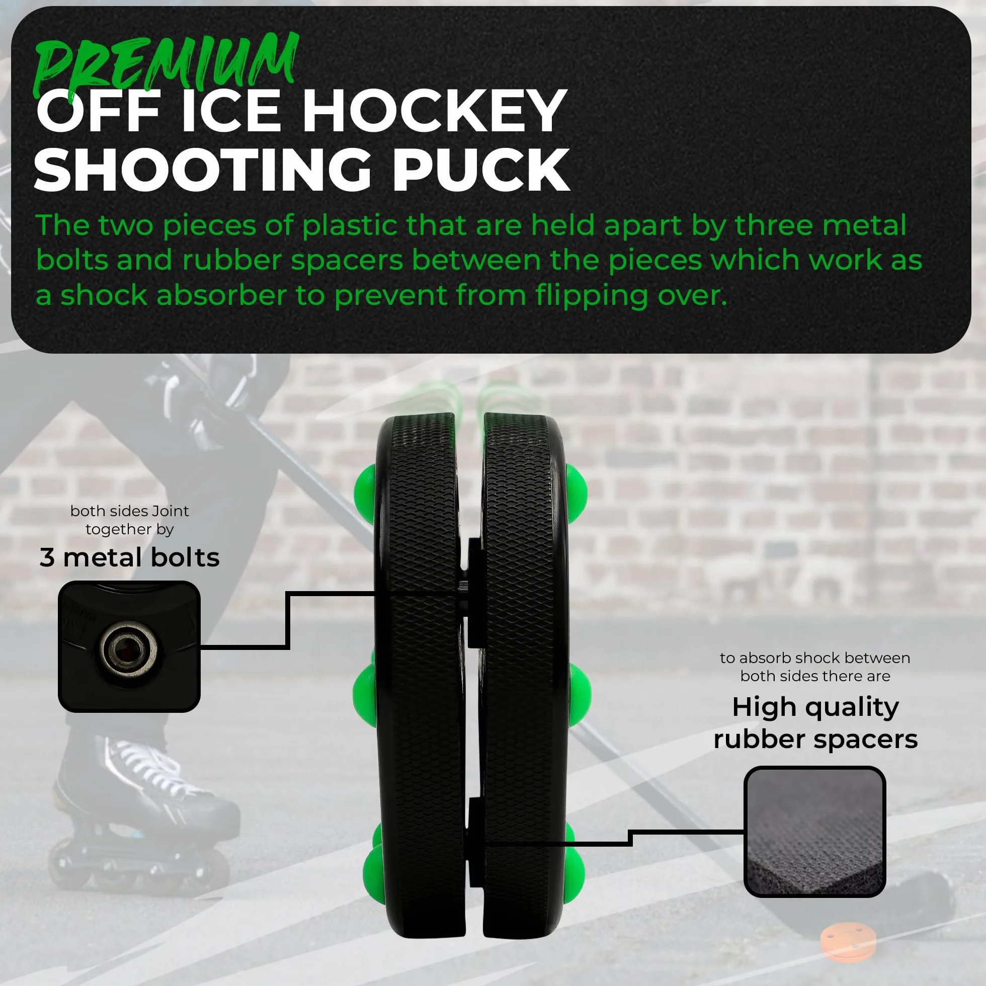 Green Biscuit Rollhockey-Puck, 2 Stück, NHL offizielle Off-Eishockey-Pucks für Schlägerhandhabung, Passing und Schießübungen – Outdoor-Straßenhockey-Puck, Durchmesser 7,6 cm, Dicke 2,5 cm