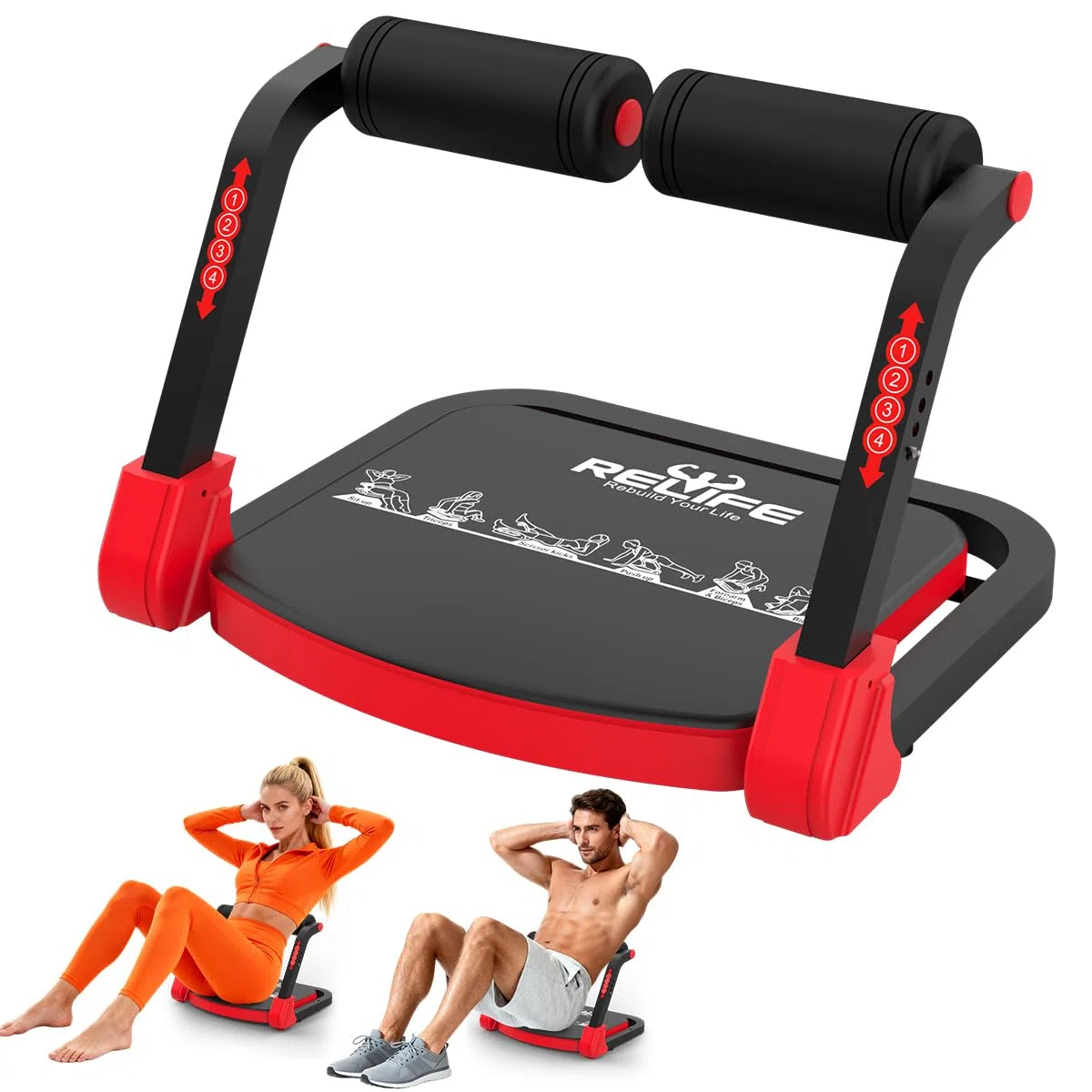 RELIFE REBUILD YOUR LIFE Bauchmuskeltrainer Bauchtrainer für Zuhause Gerät Zusammenklappbar & 3 Widerstandsstufen Bauch Beine Po Training Core Ab Machine Abdominal Trainers