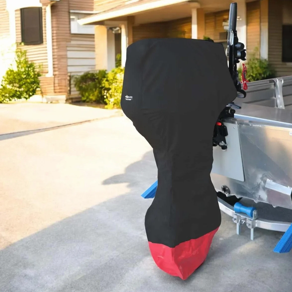 Oceansouth Universal-Vollabdeckung für Außenbordmotoren – 9,9–30 PS, Schwarz, Atlas Marine-Polyester 340 g/m², Wasserabweisend, UV-beständig, Reißverschluss mit Kordelzug