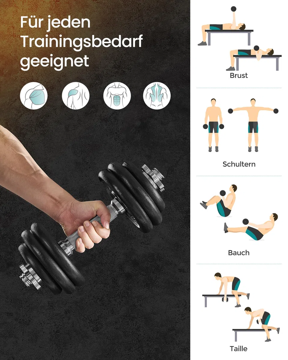 SONGMICS 2-in-1-Hanteln, 2er Set, Hantelset aus Gusseisen, verstellbar, Kurzhantelset mit Verbindungsrohr, Workout, Gewichtheben für Zuhause, Fitnessstudio