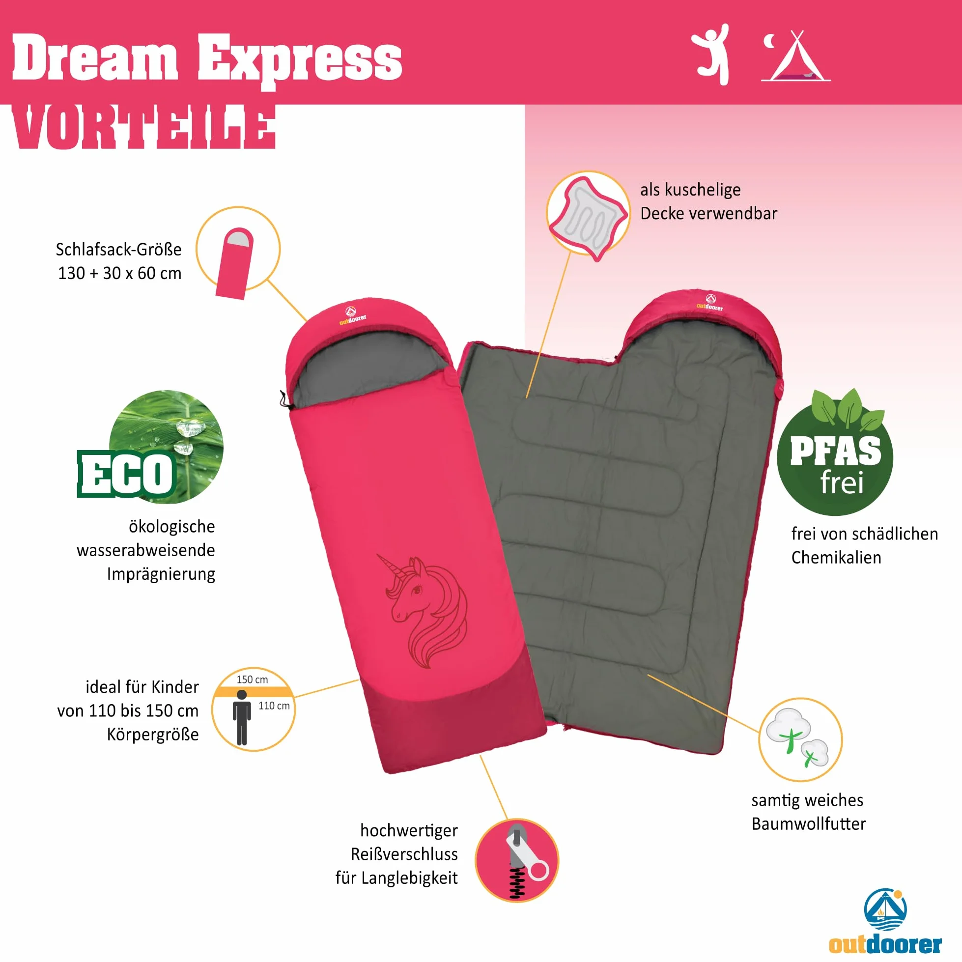 outdoorer Kinderschlafsack Dream Express - Deckenschlafsack für Kinder, mit Baumwolle gefüttert