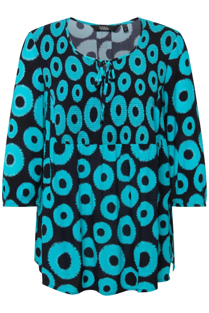 Ulla Popken Damen große Größen Übergrößen Plus Size Smokbluse, Kreise, A-Linie, Rundhals, 3/4-Arm 829086