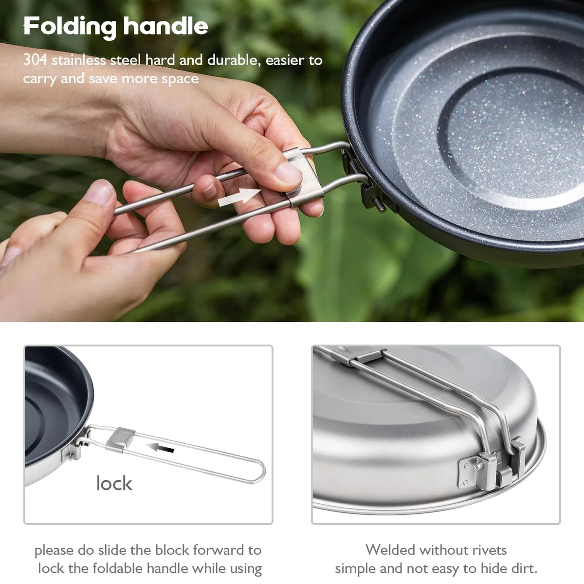 iBasingo 22 cm Camping Bratpfanne 1500ml Titan Antihaft Pfanne mit Klappgriff Tragbar Leichtes Kleine Teller Griddle Wandern Skillet Outdoor Backpacking Kochgeschirr für Gebratenes Ei Steak Ti2070C