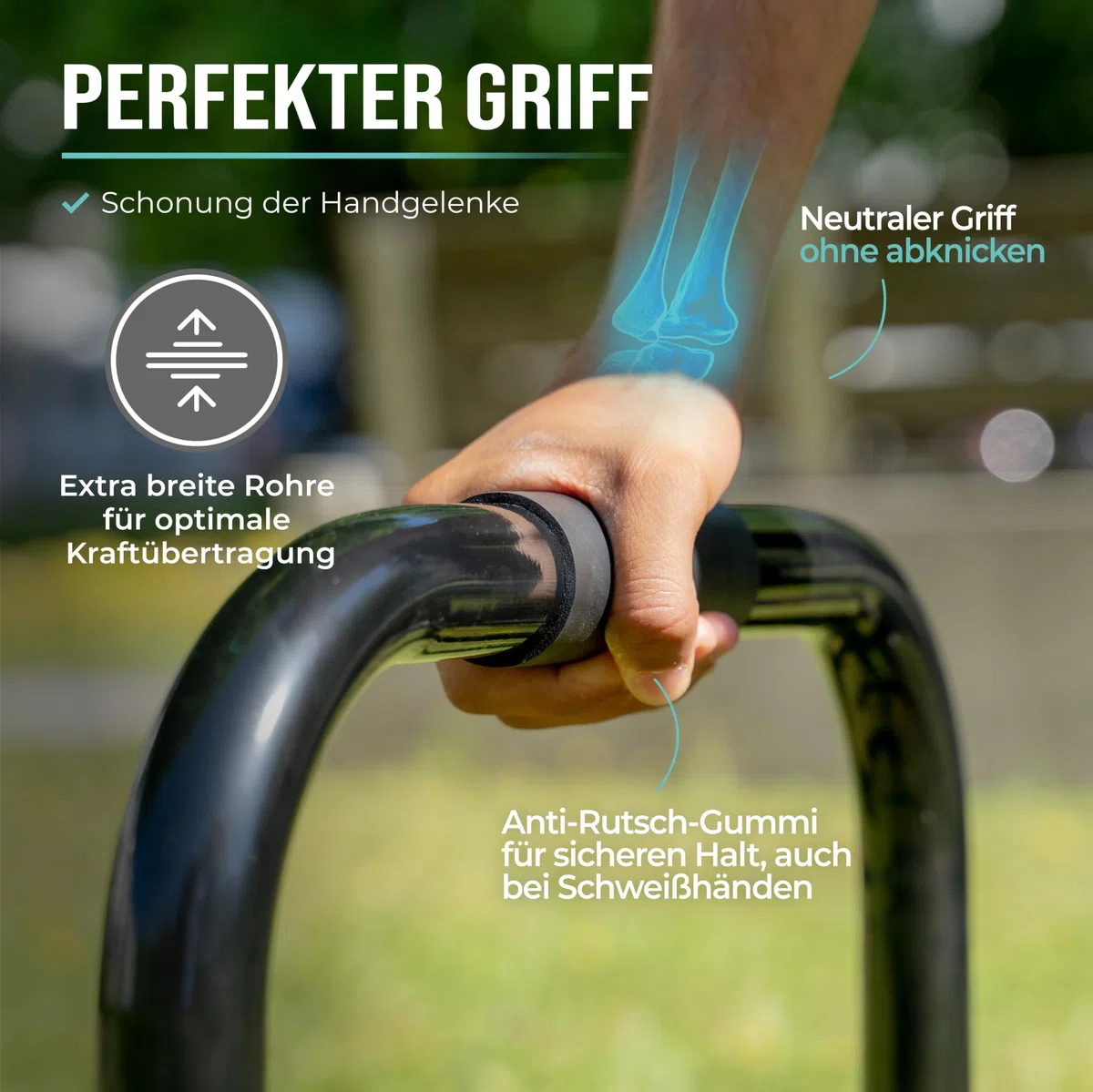 PULLUP & DIP Fitness Parallettes, Medium Minibarren aus Stahl, Handstand Barren mit extra breitem Griff für Calisthenics, Gymnastik und Turnen, In- und Outdoor