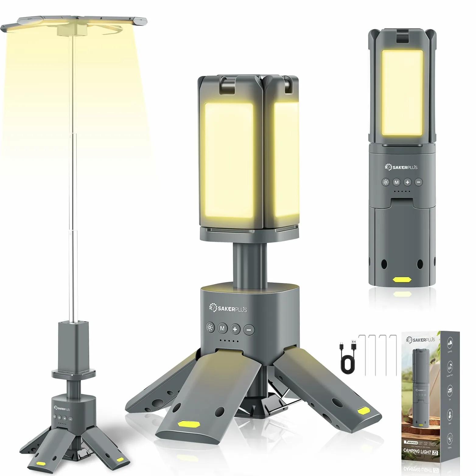 SakerPlus Teleskop Camping Laterne, 14000mAh Wiederaufladbare Campingleuchten mit Tragbarem Netzteil, Dimmbare Magnetische Zeltlampen 6000 Lumen Außenarbeitsbeleuchtung für Wandern, Camping