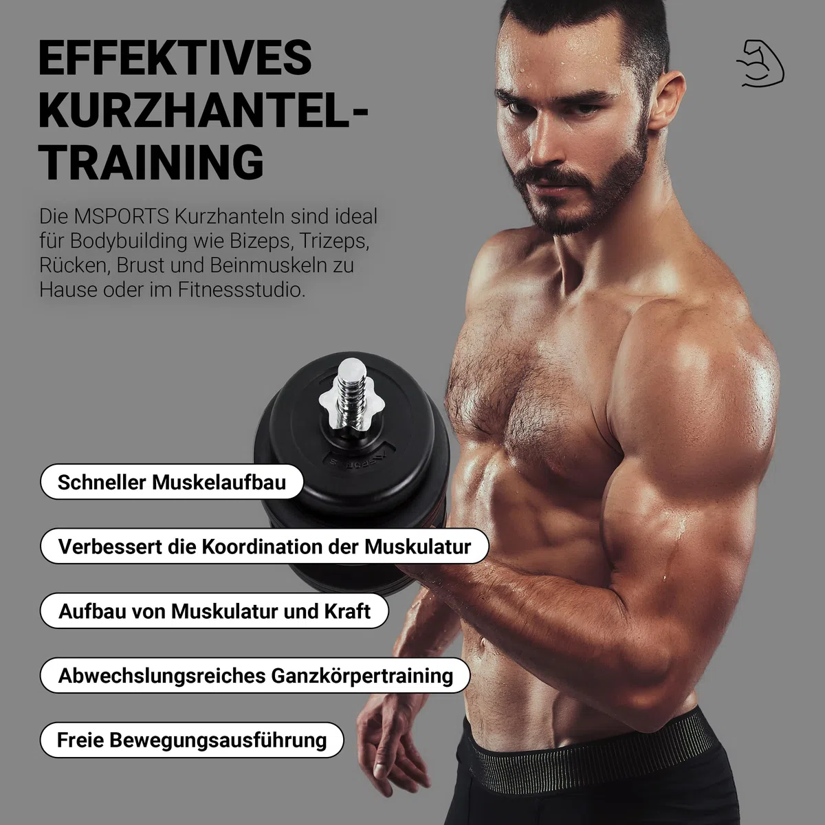 MSPORTS Hantelset Premium - Hantelstange + Hantelscheiben & Sternverschlüsse – verstellbare Langhantel/Kurzhantel Kombination für Home-Gym & Krafttraining