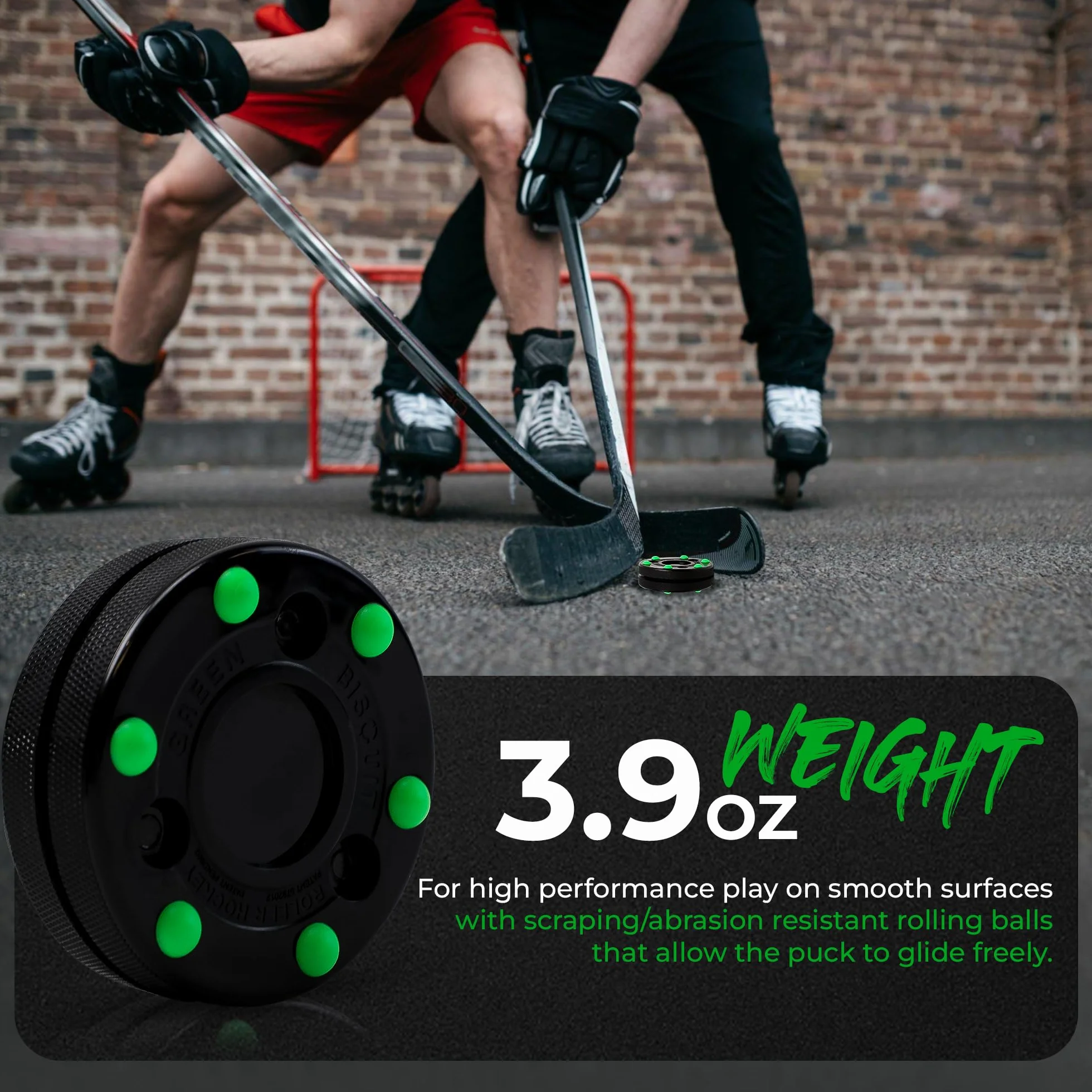 Green Biscuit Rollhockey-Puck, 2 Stück, NHL offizielle Off-Eishockey-Pucks für Schlägerhandhabung, Passing und Schießübungen – Outdoor-Straßenhockey-Puck, Durchmesser 7,6 cm, Dicke 2,5 cm
