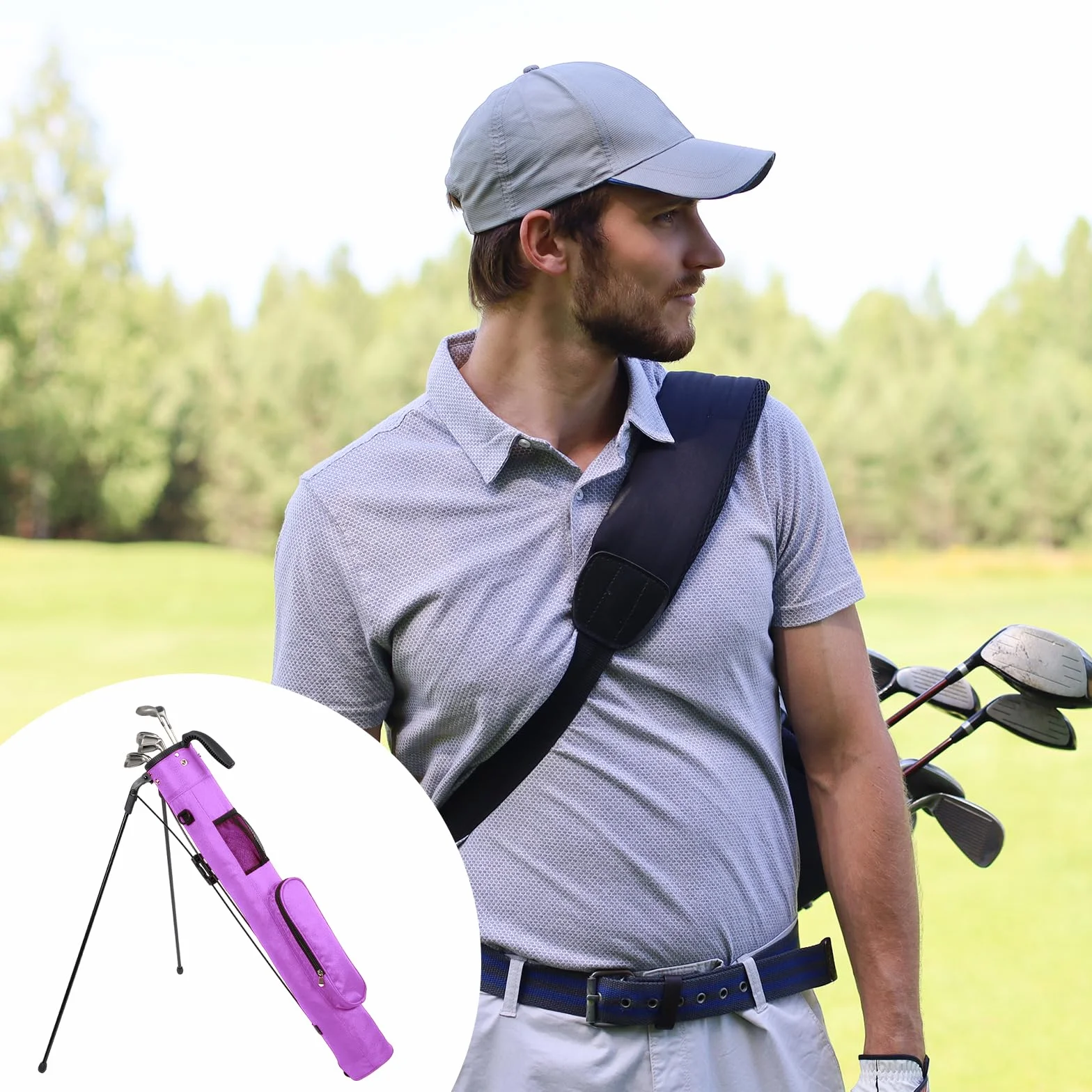 Golf Bag mit Ständer, Golfbag Range Bag Tragetasche mit Riemen Tasche 2-Wege-Teiler 3 Taschen, Golftasche für Herren Damen für die Driving Range, Par 3, und Executive Kurse