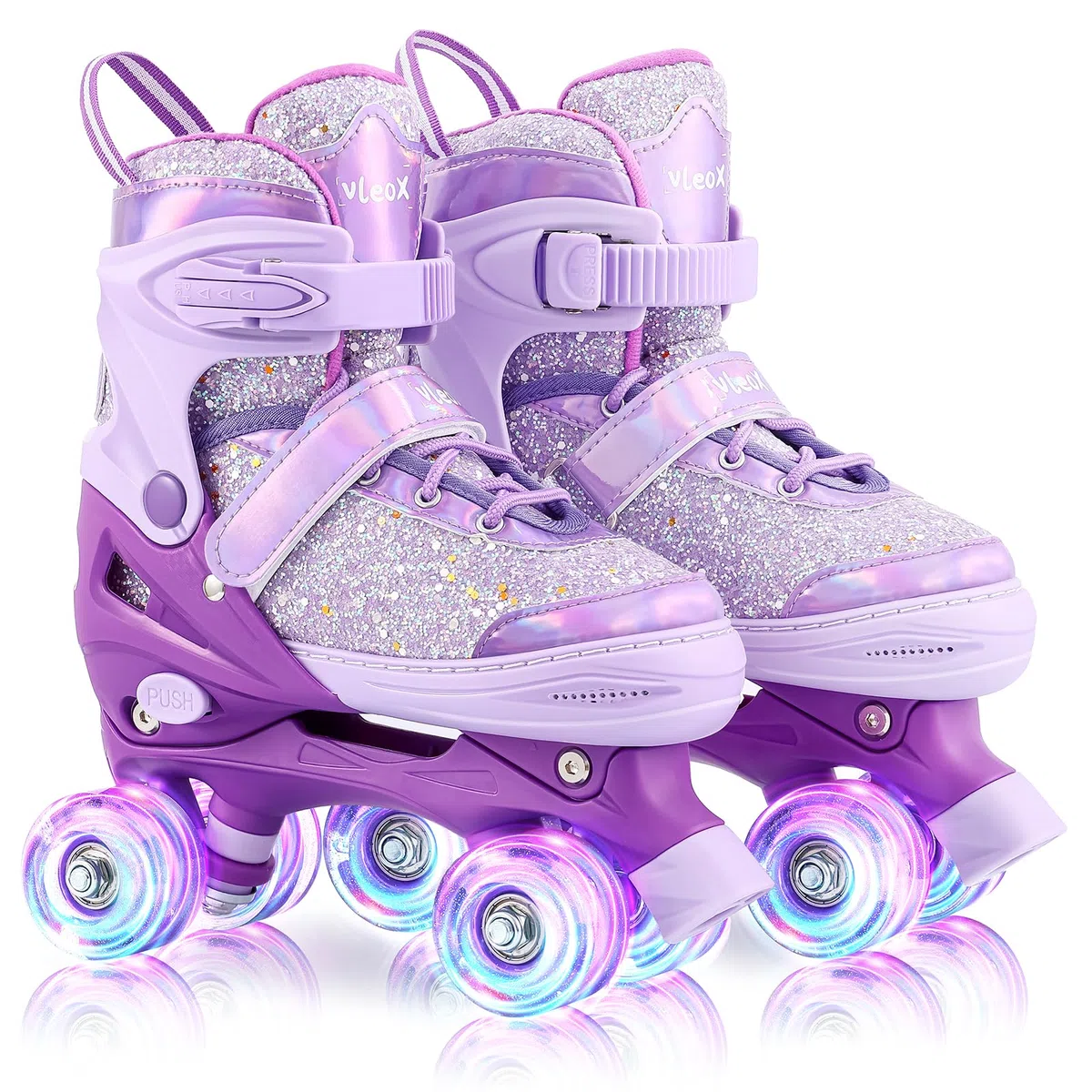 Kinder Rollschuhe, Verstellbare Quad Skates 4 Size Verstellbare und beleuchtete Rollen Rollschuhe für Mädchen Jungen, Geschenk, Drinnen und Draußen