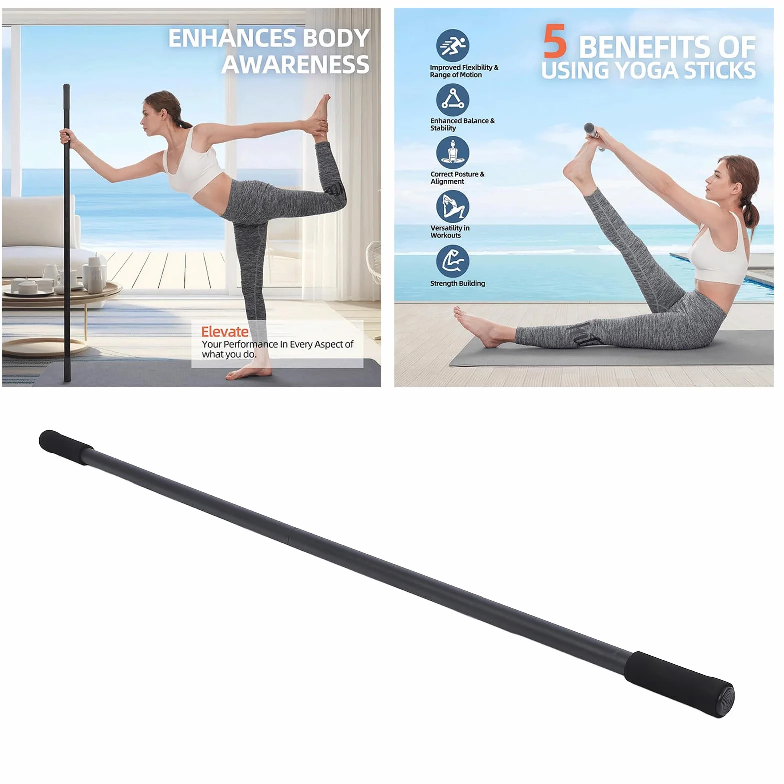 60 -Zoll -Yoga -Stick, Verstellbare Stretchbange mit Schaumgrenze, Abnehmbarem Vielseitigem Werkzeug für Yoga in Heim und Fitnessstudio, Flexibilität und Gleichgewicht Fördern