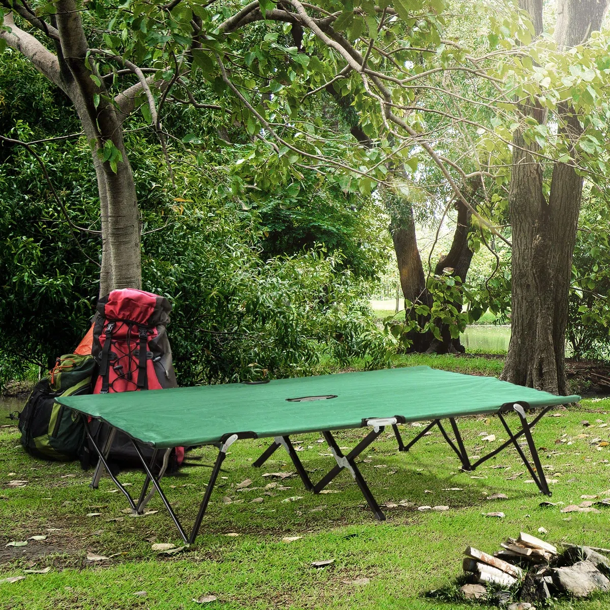 Outsunny Campingbett Klappbar für 2 Personen Feldbett Klappbett mit Tragetasche bis 136 kg belastbar Stahl Oxford 193 x 125 x 40 cm