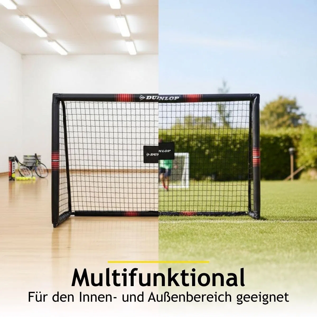 Dunlop Fußballtor Set mit 2 Stück - Fussballtor 180 x 120 x 60 cm - Fussball Trainingszubehör für Innen und Außen - Metall - Schwarz/Rot
