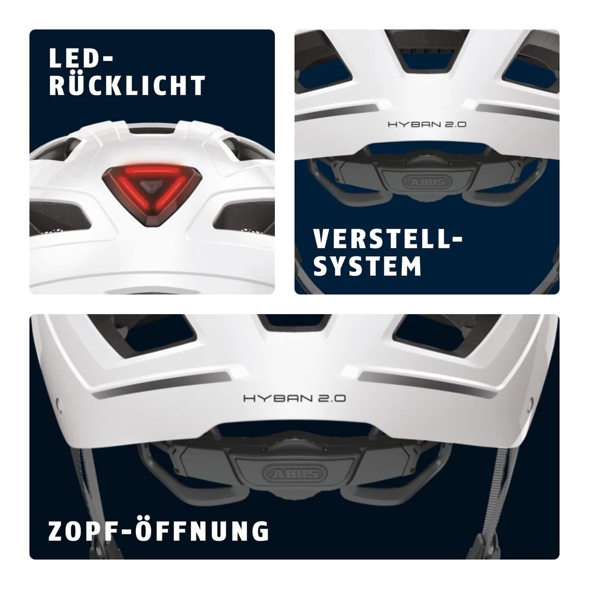 ABUS Stadthelm Hyban 2.0 - Fahrradhelm mit Rücklicht, ABS-Hartschale, guter Passform - für Damen und Herren