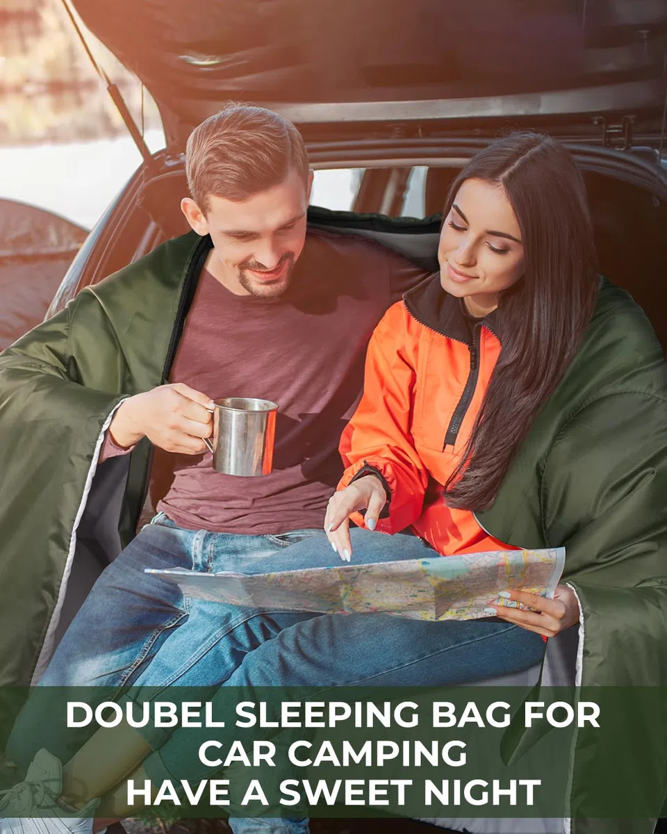Ohuhu Doppelschlafsack, Schlafsack 2 Personen 220x150cm Schlafsack Outdoor mit 2 Kissen Deckenschlafsack für Camping, Wandern, Familie & Festival