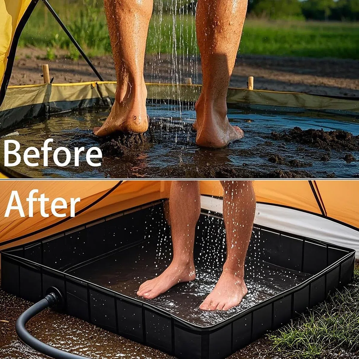 Duschbasis - Rechteckige Duschschale | Outdoor -Duschen Basis | Duschen Stehen Mit Entwässerungsloch | Flexible Weiche Fußböden Campingausrüstung Für Terrasse Hinterhof Sauna Garden Beach Ca