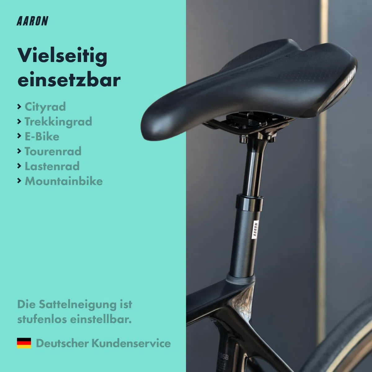 AARON Shock Federsattelstütze mit 27,2, 30,9 oder 31,6 mm Durchmesser - Gefederte Aluminium Sattelstütze mit 350mm Länge - Fahrrad Sattelstütze gefedert für E-Bike, MTB, Downhill, Trekking Citybike