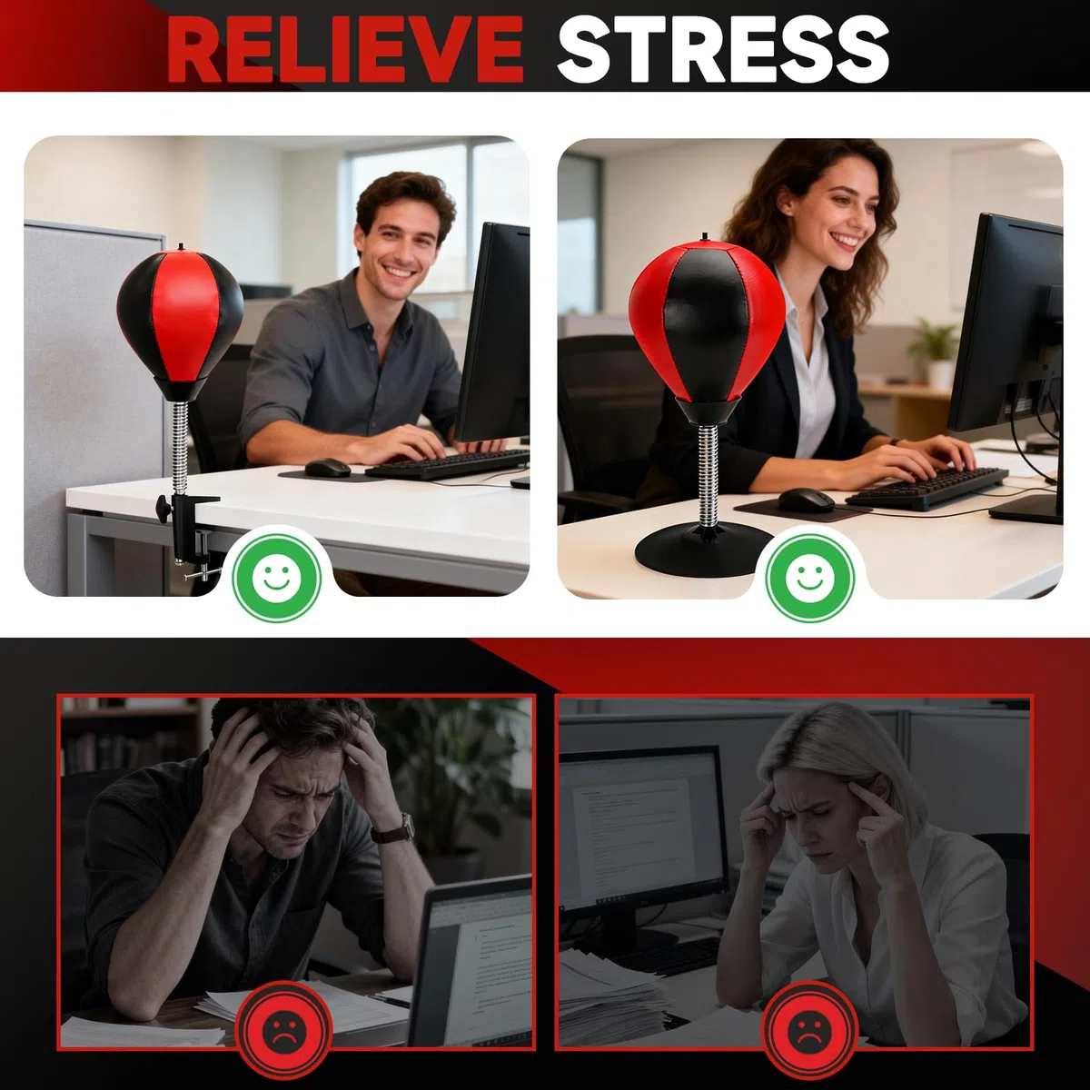 Boxsack Tisch Punchingball Boxen mit Saugnapf und Tischklemme, Anti Stress Boxbirne fürs Büro & Zuhause, Starke Rückfederung, für Erwachsene und Kinder