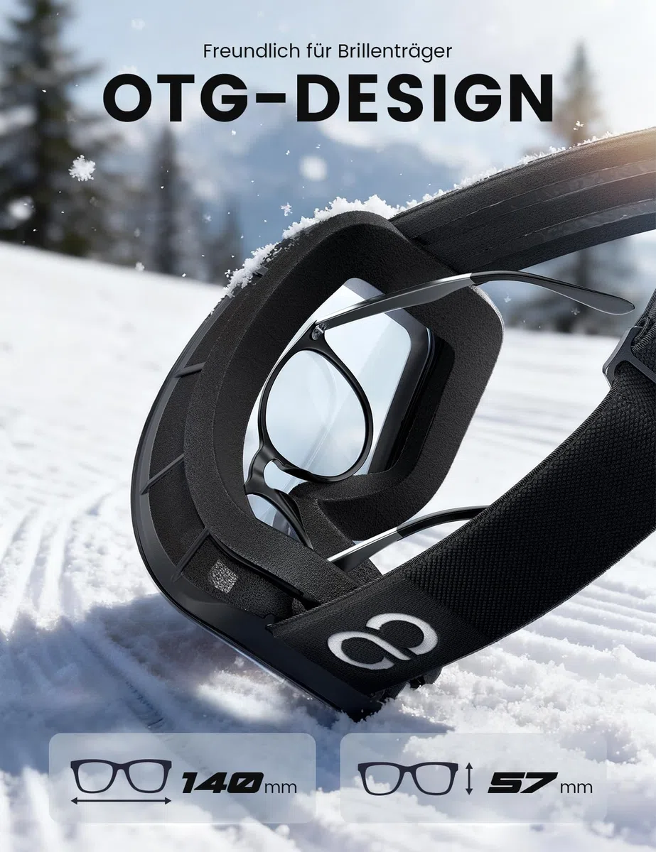 Lamicall Skibrille Damen, OTG Snowboardbrille Herren - [TOP Patentierte Anti-Fog] Verspiegelt Ski Brille für Brillenträger, Ultra HD Snowboard Brille Schutzbrille, UV400 Schneebrille mit Blendenschutz