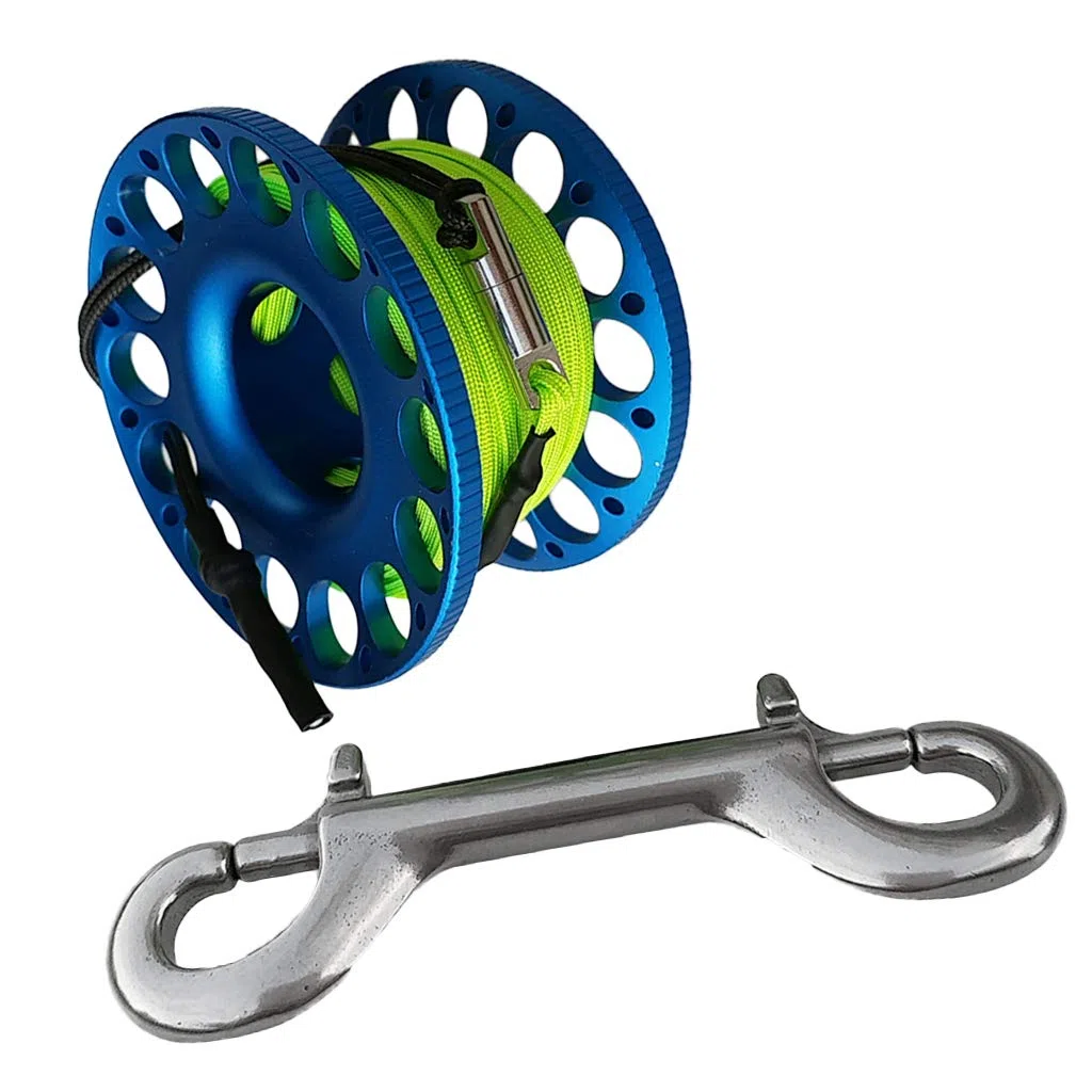 Baoblaze Hohe Qualität Aluminium Mini Reel Fingerreel Unterwasser Sport Finger Reel mit 15/30 Meter Leine und Karabinerhaken