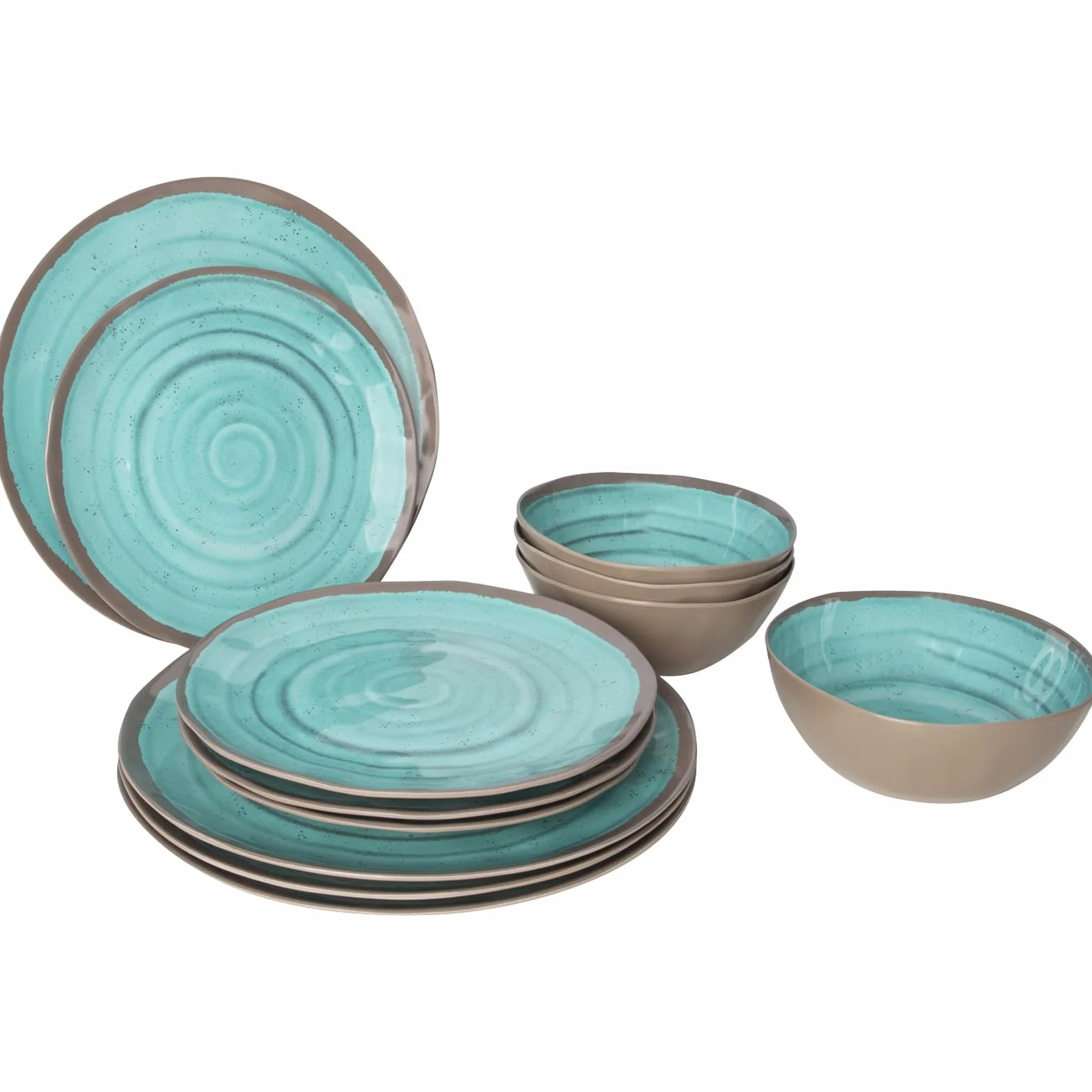 BO-Camp - Geschirr - 100% Melamin - 12-teilig - Halo - Aqua/Terrakotta