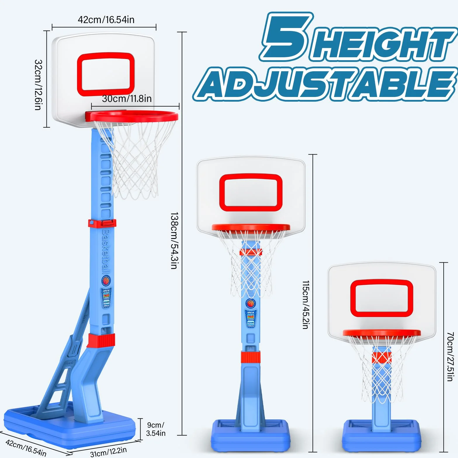 Kinder Basketballkorb,Basketballkorb Indoor Outdoor Réglable en 5 hauteurs 70-138 cm mit Mini Basketball und Aufblasbare Pumpe,Sport Spielzeug für Kinder Jungen Mädchen ab 3-12 Jahre -Blau