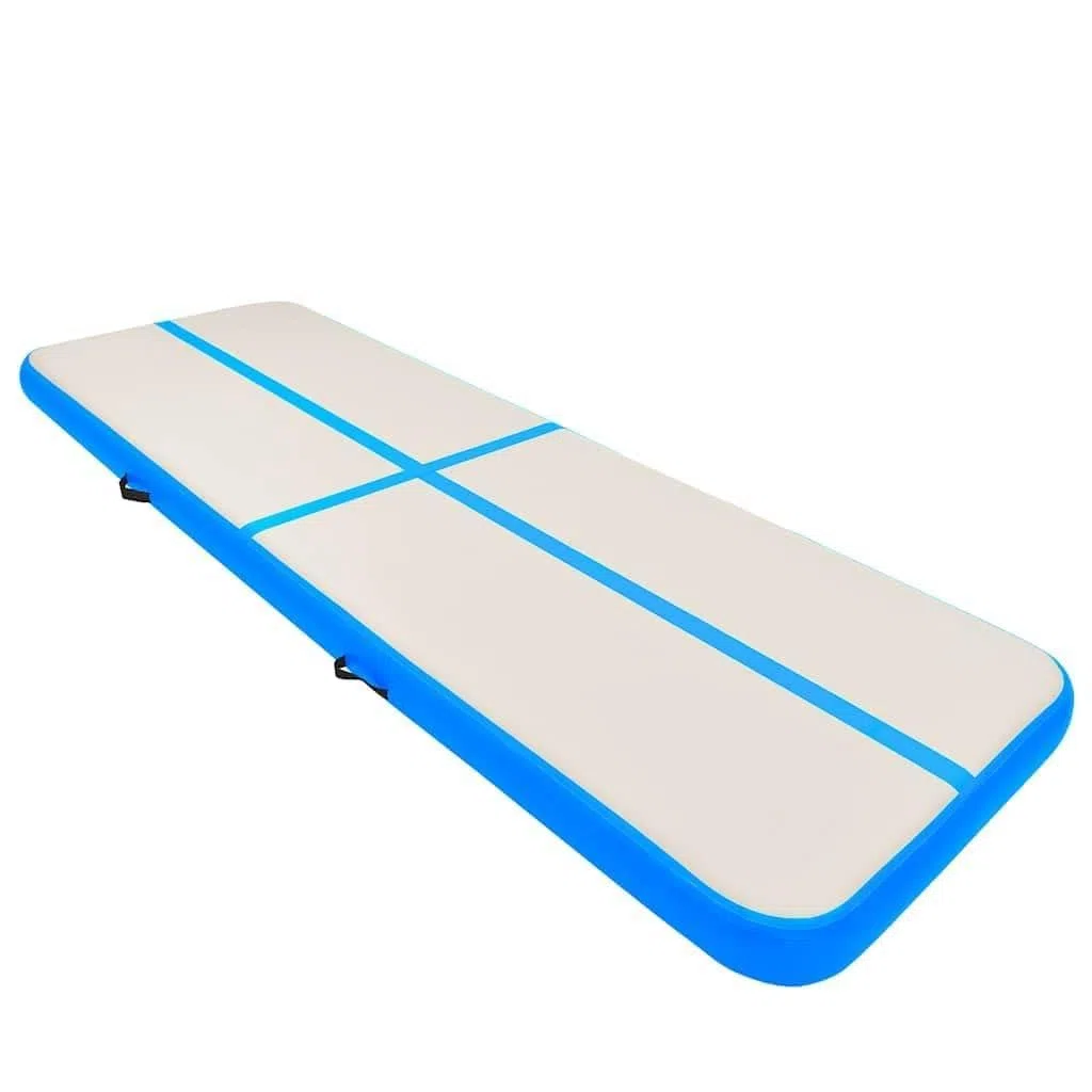 Aufblasbare Gymnastikmatte 500x100x15 cm mit Pumpe - Luftmatte für Turnen, Yoga, Kickboxen, Fitnessmatte Blau