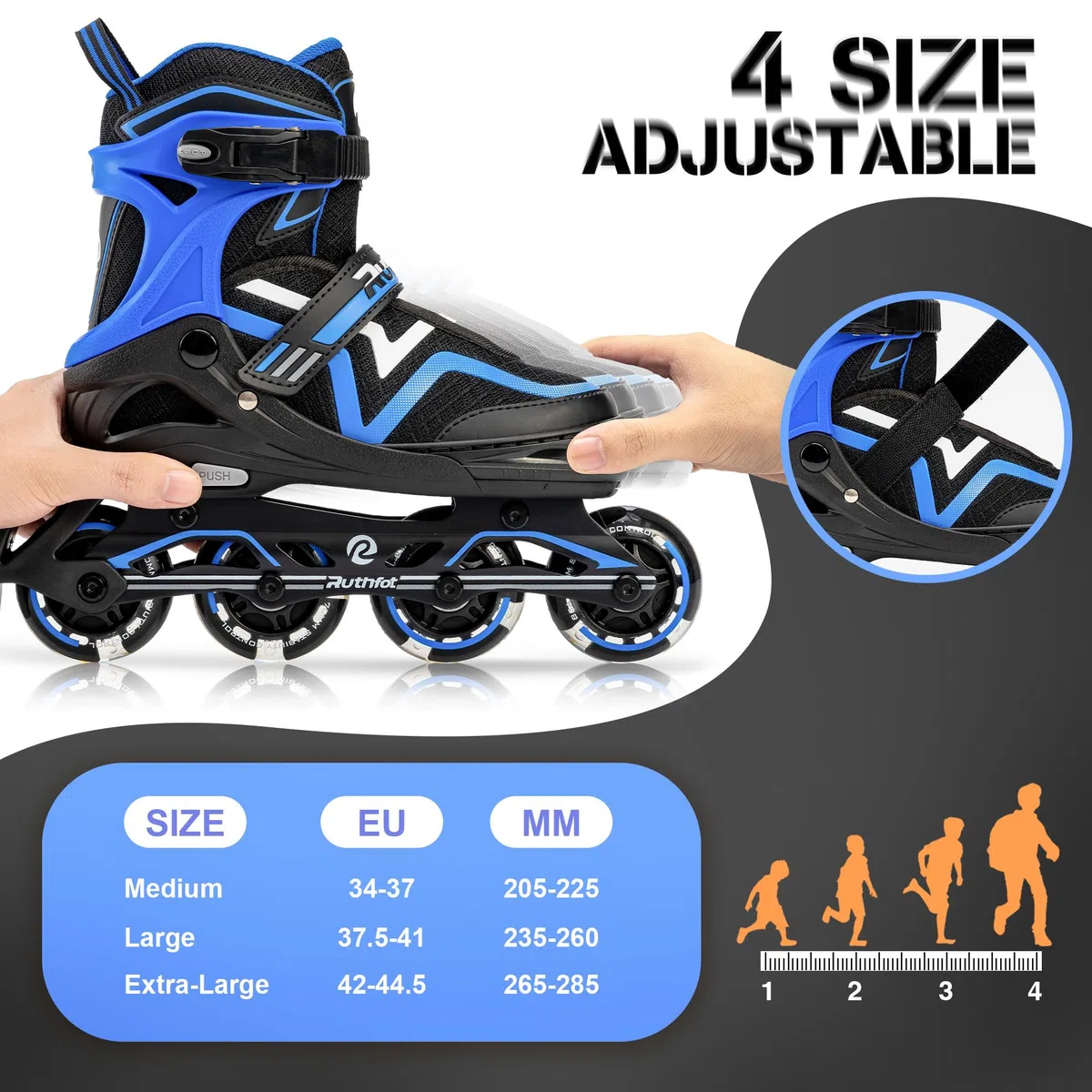 Ruthfot Verstellbare Inline Skates für Kinder Jungen und Mädchen, Leucht-Skates für Kinder von 6-12 Jahren Outdoor-Leuchtpatinen für Frauen und Männer