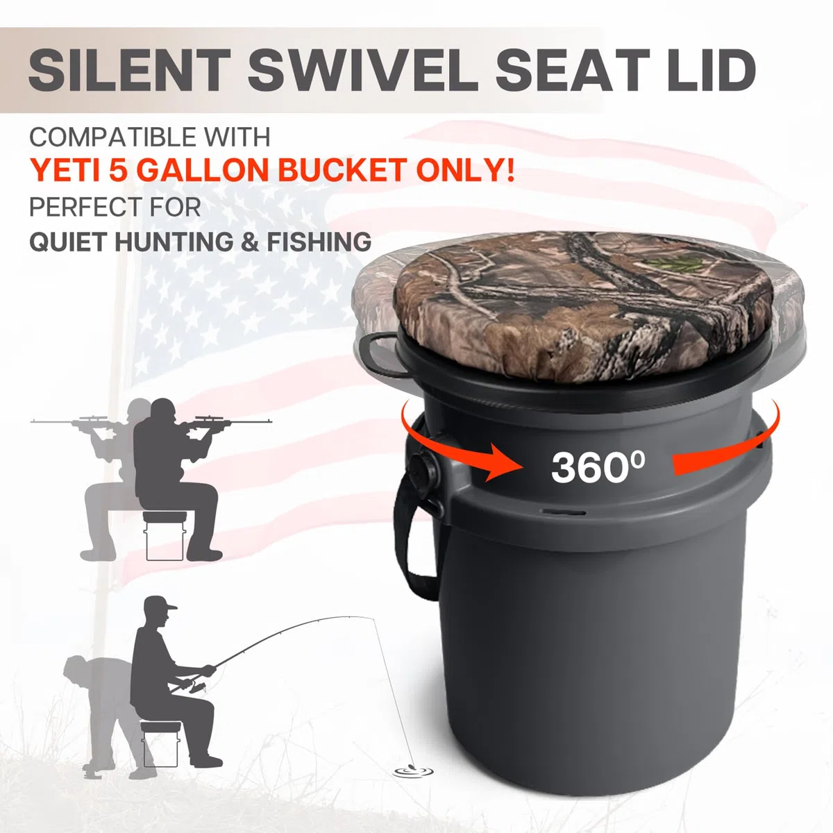 Eimersitz für Yeti 5-Gallonen-Eimer, drehbarer Eimerdeckel mit gepolsterter Oberseite, Eimer-Sitzkissen für Outdoor-Angeln, Jagd, Gartenarbeit, Baseball-Training, Camouflage-Blätter