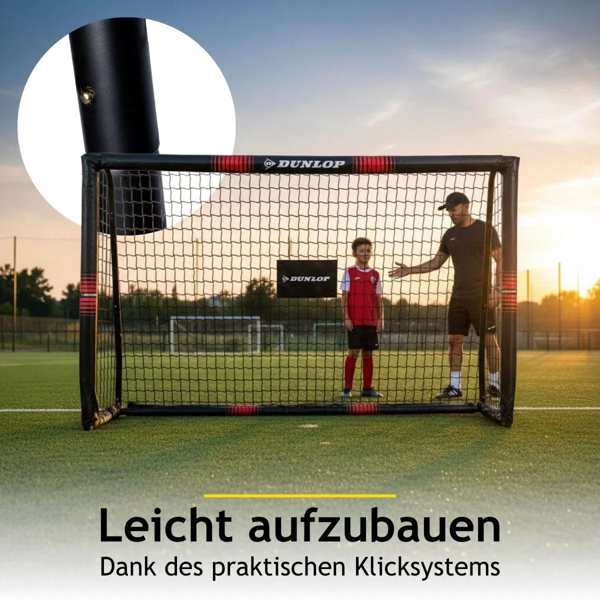 Dunlop Fußballtor Set mit 2 Stück - Fussballtor 180 x 120 x 60 cm - Fussball Trainingszubehör für Innen und Außen - Metall - Schwarz/Rot
