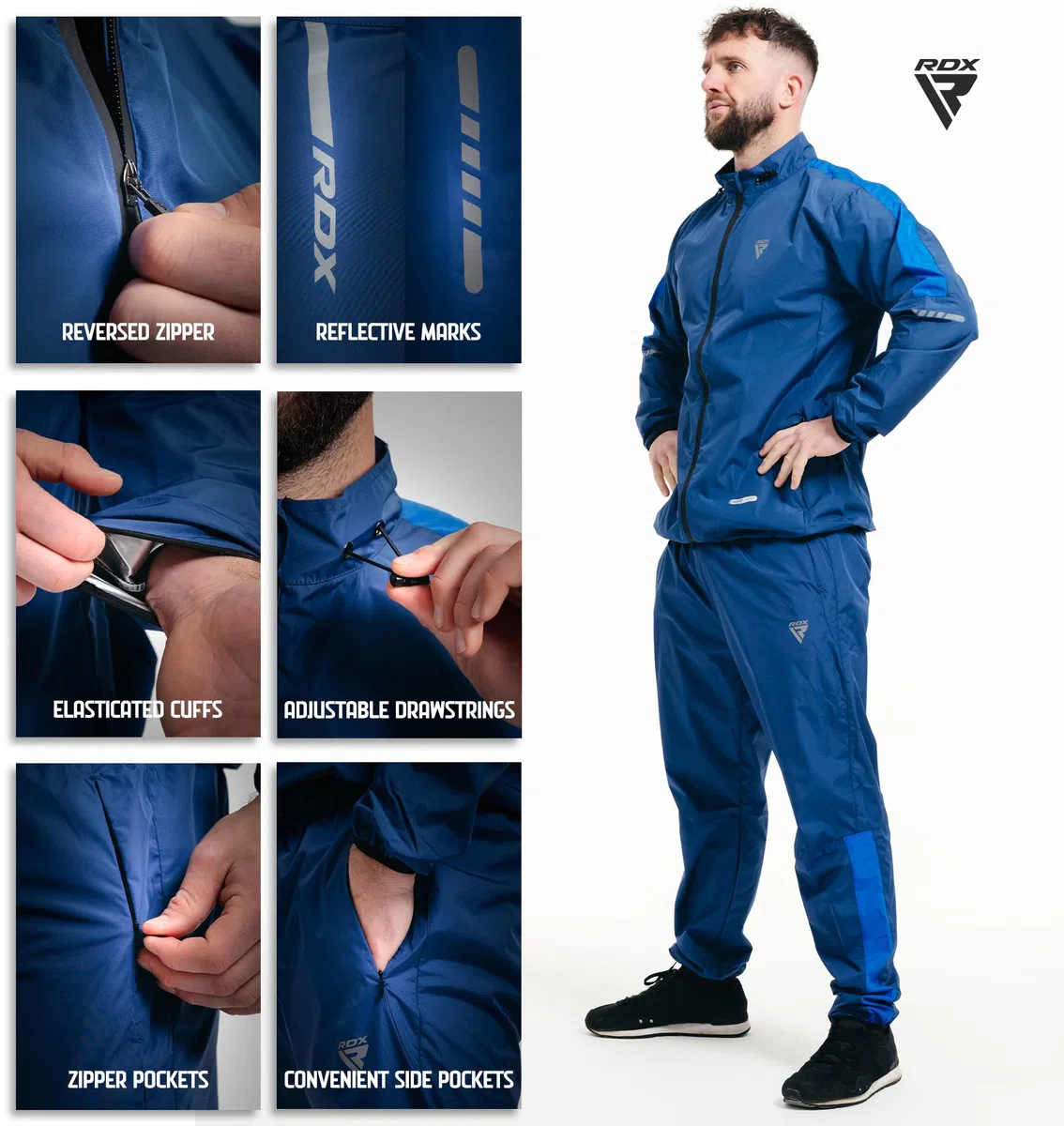 RDX Schwitzanzug Zum Abnehmen, Saunaanzug REACH OEKO TEX 100 ZERTIFIZIERT, Sauna Suit Fitnessanzug Sweatsuit Sportanzug Trainingsanzug Sweatanzug Thermo MMA Boxen Gym Sport Fitness Laufen Herren Damen