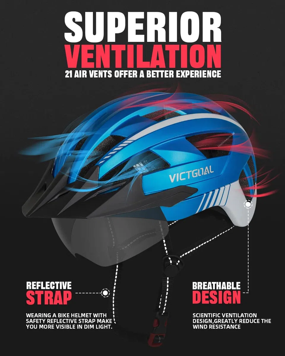 VICTGOAL Fahrradhelm MTB Mountainbike Helm mit magnetischem Visier Abnehmbarer Sonnenschutzkappe und LED Rücklicht Radhelm Rennradhelm für Erwachsenen Herren Damen