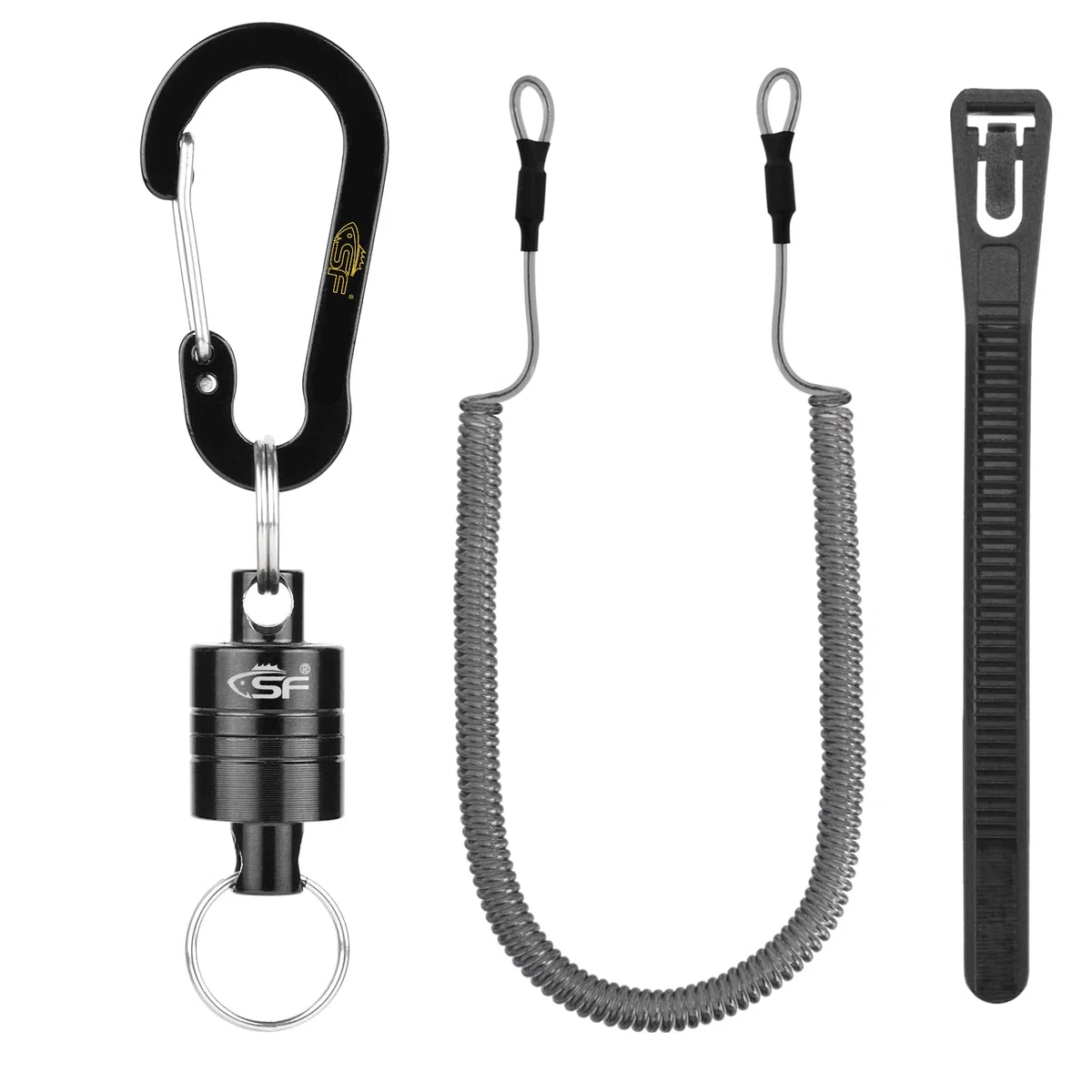 SF Stärkster magnetischer Netz-Entriegelungs-Magnet-Clip-Halter für Fliegenfischen, Kescher, Retraktor mit Spiralband-Karabiner