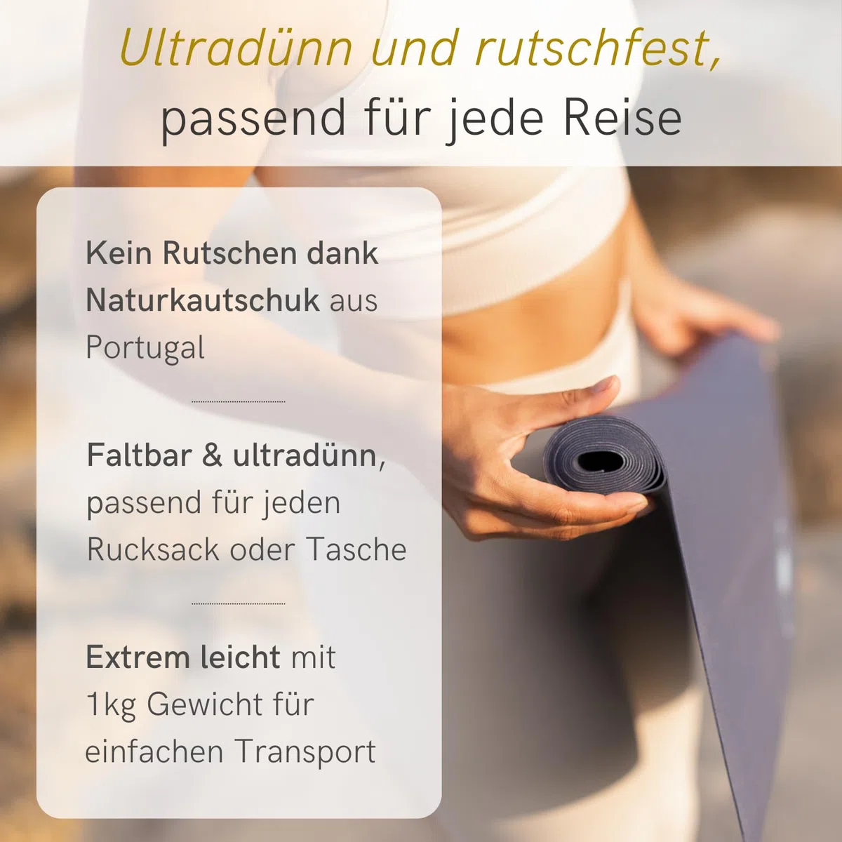 Lotuscrafts® Yogamatte dünn und faltbar, aus Naturkautschuk, Made in Spain, 1kg leiche Reisematte, 185 x 65 x 0,13 cm, Yoga Matte Dünn für Unterwegs