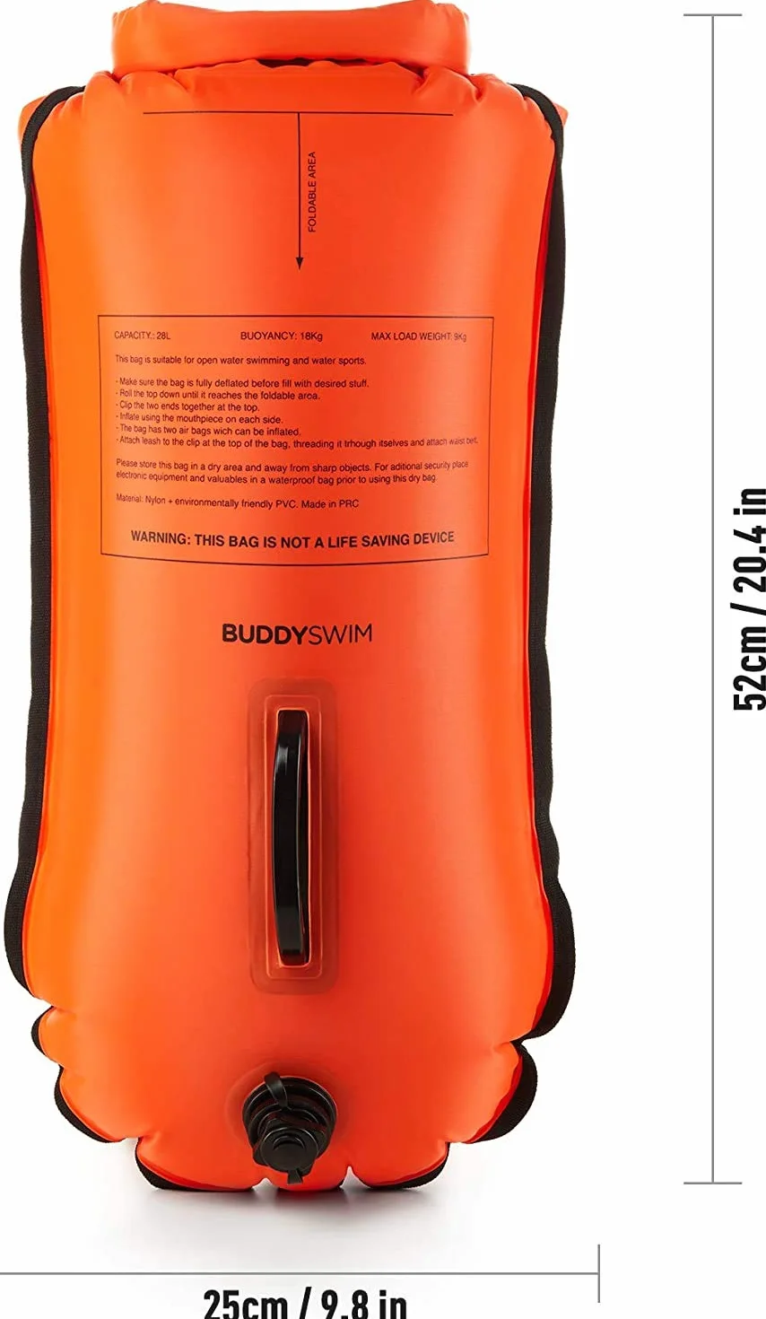 Schwimmboje 28 Liter. Schwimmboje Erwachsene freiwasser. Inklusive wasserdichter Tasche für das Handy. Ideal für Schwimmen, Triathlon oder andere Sportarten. Farbe Orange.