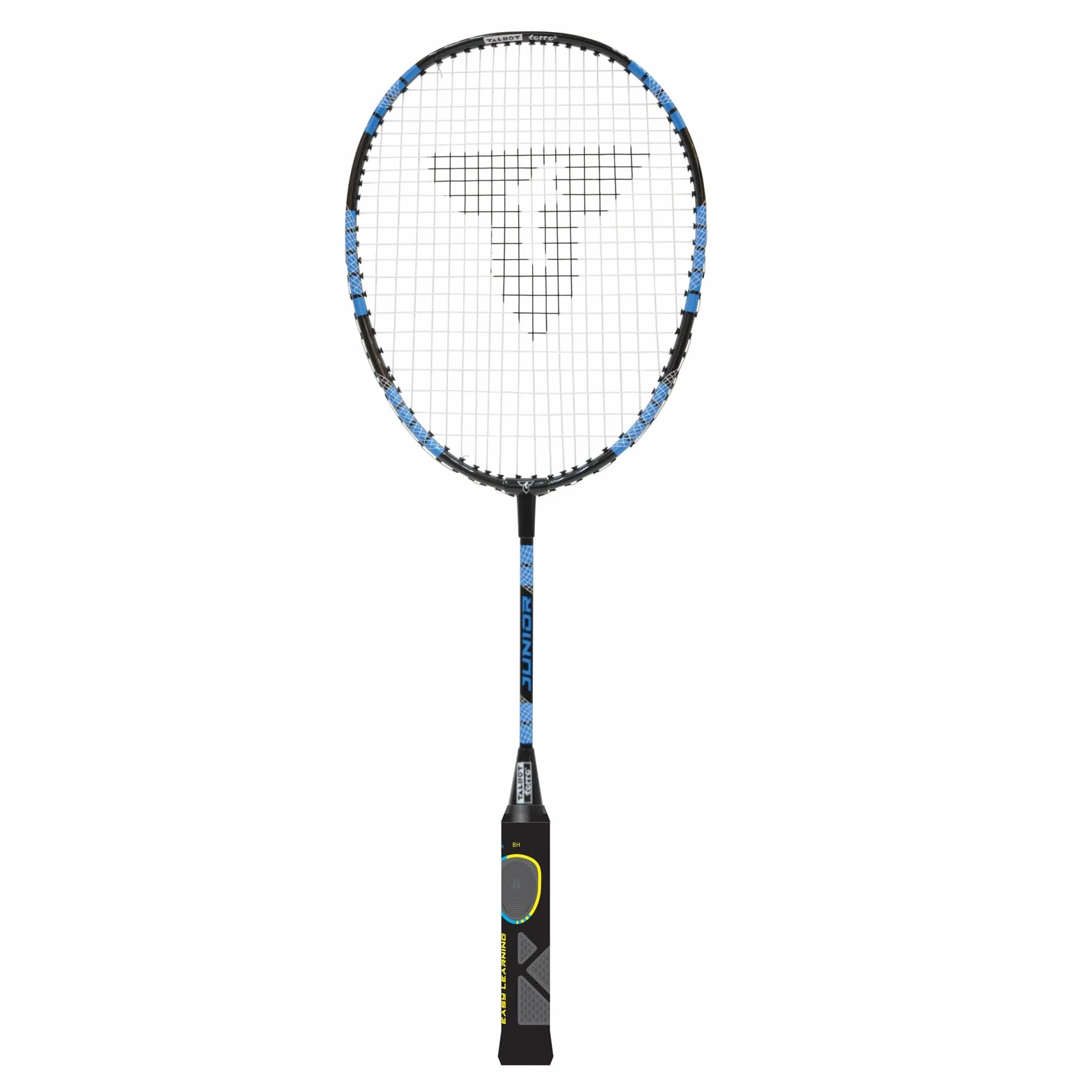 Talbot Torro Lern-Badmintonschläger ELI Junior, verkürzte Länge 58 cm, Lerngriff, Tropfenkopf, ideal für Schulsport und Training, schwarz-gelb-blau