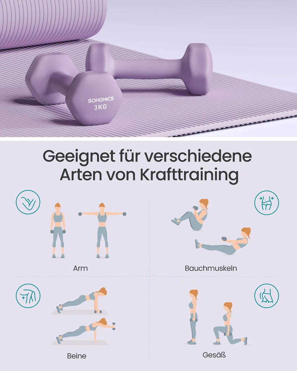 SONGMICS Kurzhantel Set, Hexagon, mit Hantelständer, 2 x 1 kg, 2 x 3 kg, 2 x 5 kg, mattes Finish, Neopren-Beschichtung, Krafttraining, zu Hause