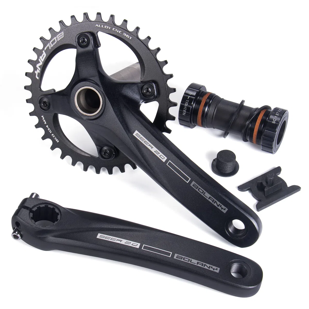 BOLANY Fahrrad Kurbelgarnitur 170mm kurbel 104BCD Hollowtech-Kurbelgarnitur 1 Fach Einzelspeed-Rundkettenblatt 34T/36T Zähne MTB Kurbelsatz mit Tretlager