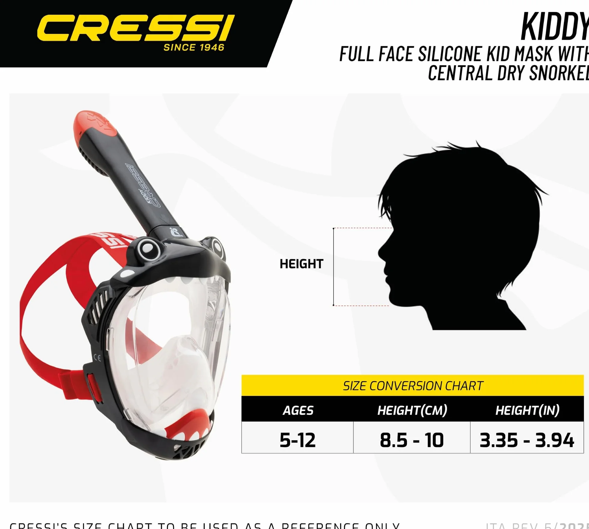 Cressi Kiddy Schnorchelmaske Kinder - CO2-sichere Vollgesichtsmaske - Beschlagfrei mit Faltbarem Schnorchel - Hypoallergenes Silikon & Weites Sichtfeld