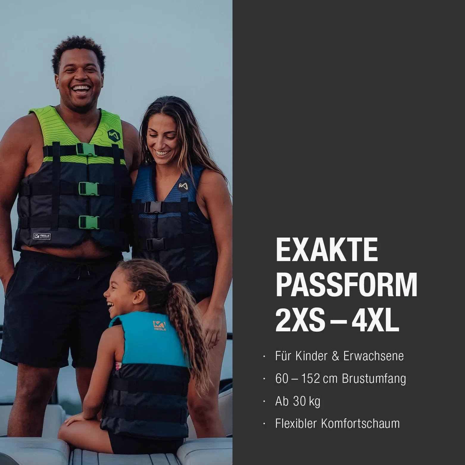 MESLE Schwimmweste H210, 2XS-4XL, Schwimmhilfe für Erwachsene & Kinder, Leichte 50N Auftriebsweste Herren & Damen, Prallschutzweste für Jetski, SUP, Wasserski, Kajak, Wakeboard