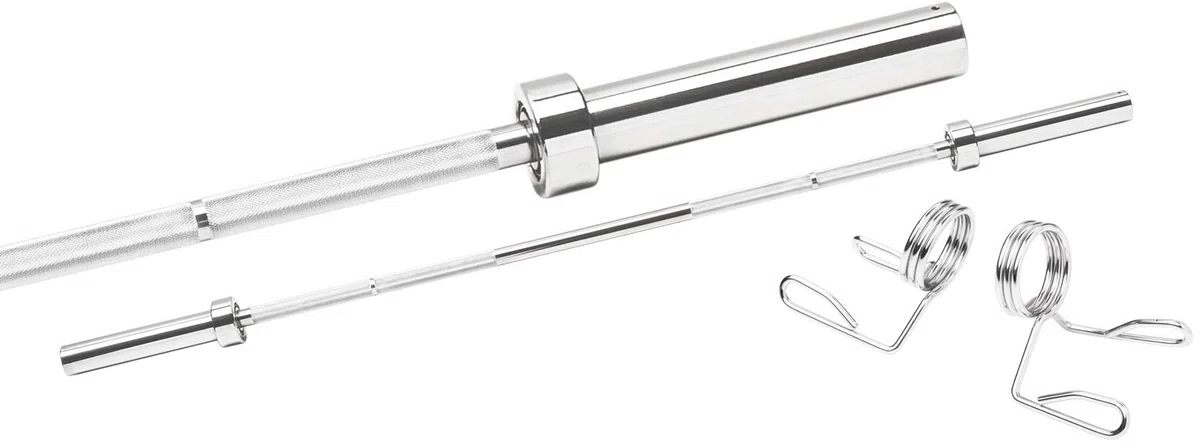 Bad Company Langhantelstange 152-220 cm 50mm Olympia chrom I Langhantel ohne Gewichte mit Kugellager inkl. Federverschlüsse 50/51 mm I Hantelstange lang bis 750 kg belastbar