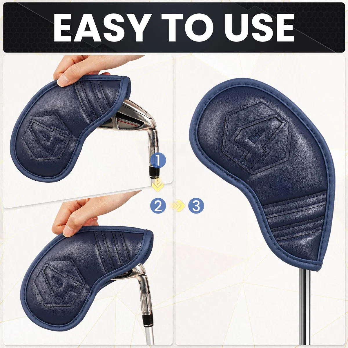 Magnetic Golf Iron Covers Set 10 Pcs Golf Iron Headcovers PU Leather Easy Off/On Protective Cover, Black/White