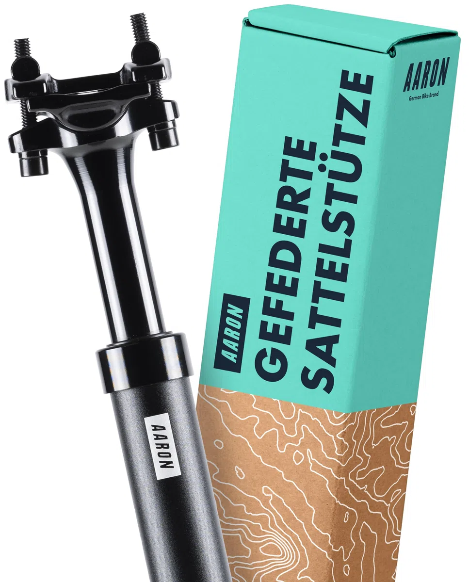 AARON Shock Federsattelstütze mit 27,2, 30,9 oder 31,6 mm Durchmesser - Gefederte Aluminium Sattelstütze mit 350mm Länge - Fahrrad Sattelstütze gefedert für E-Bike, MTB, Downhill, Trekking Citybike