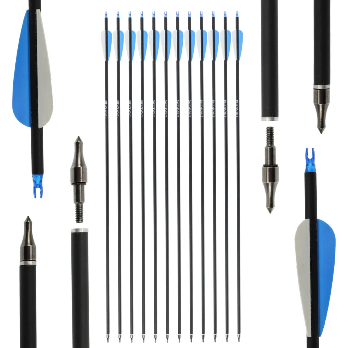 Drake Ice Carbon-Hybrid Pfeile 12 Stück – 28/30/32 Zoll – Komplettpfeile für Recurvebogen, Compoundbogen, Sportbogen – Bogen Pfeile für Bogenschießen – Trainingspfeile Jagdpfeile Outdoor