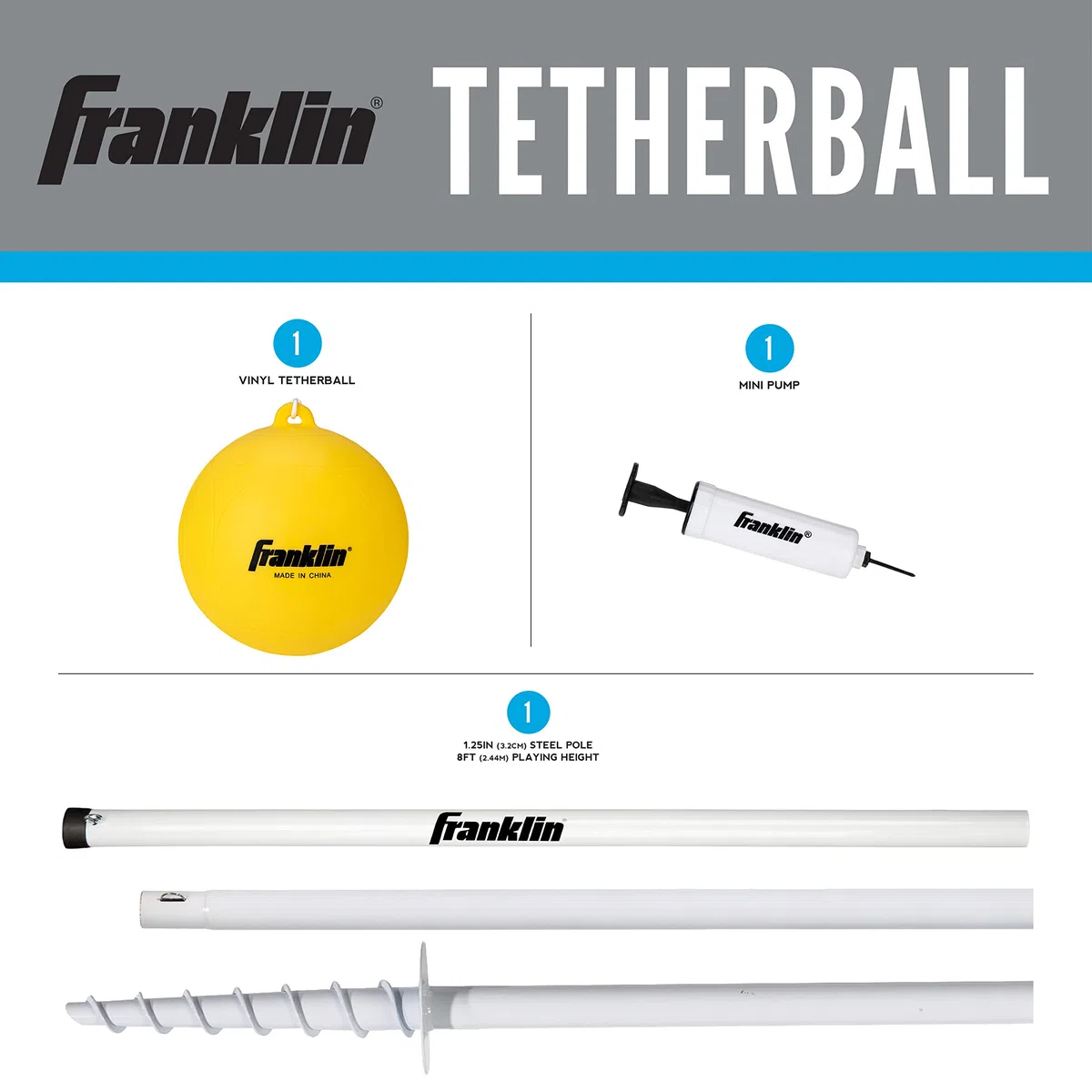 Franklin Sports Tetherball - Tetherball Ball, Rope and Pole Set - Portable Steel Tetherball Set with Easy Assembly - Classic Outdoor Game
