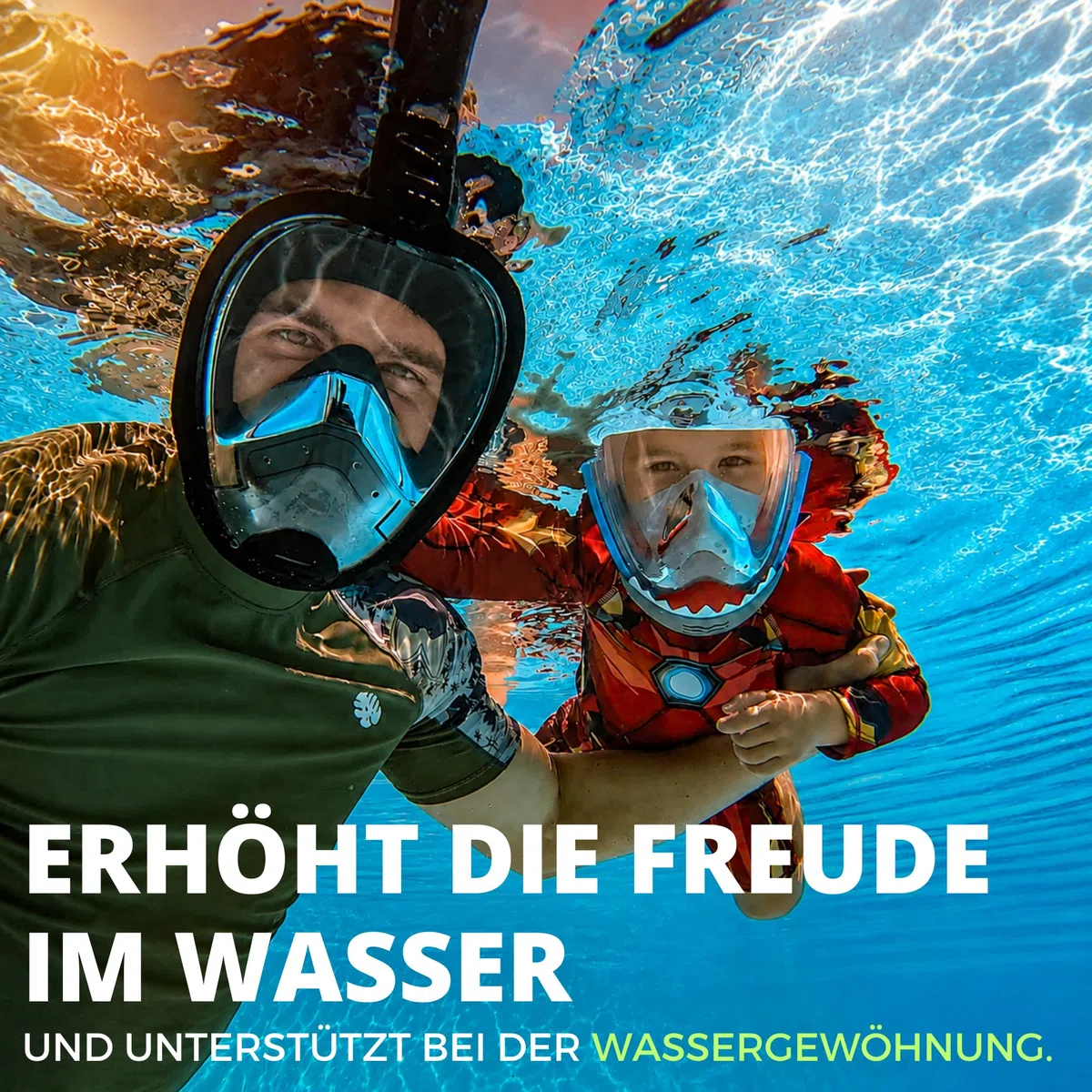 Khroom Schnorchelmaske Kinder 3 - 10 Jahre | TÜV geprüft & CO2 sicher | Vollgesichtsmaske / Tauchmaske Kinder ganzes Gesicht | Tauchermaske mit Tragetasche