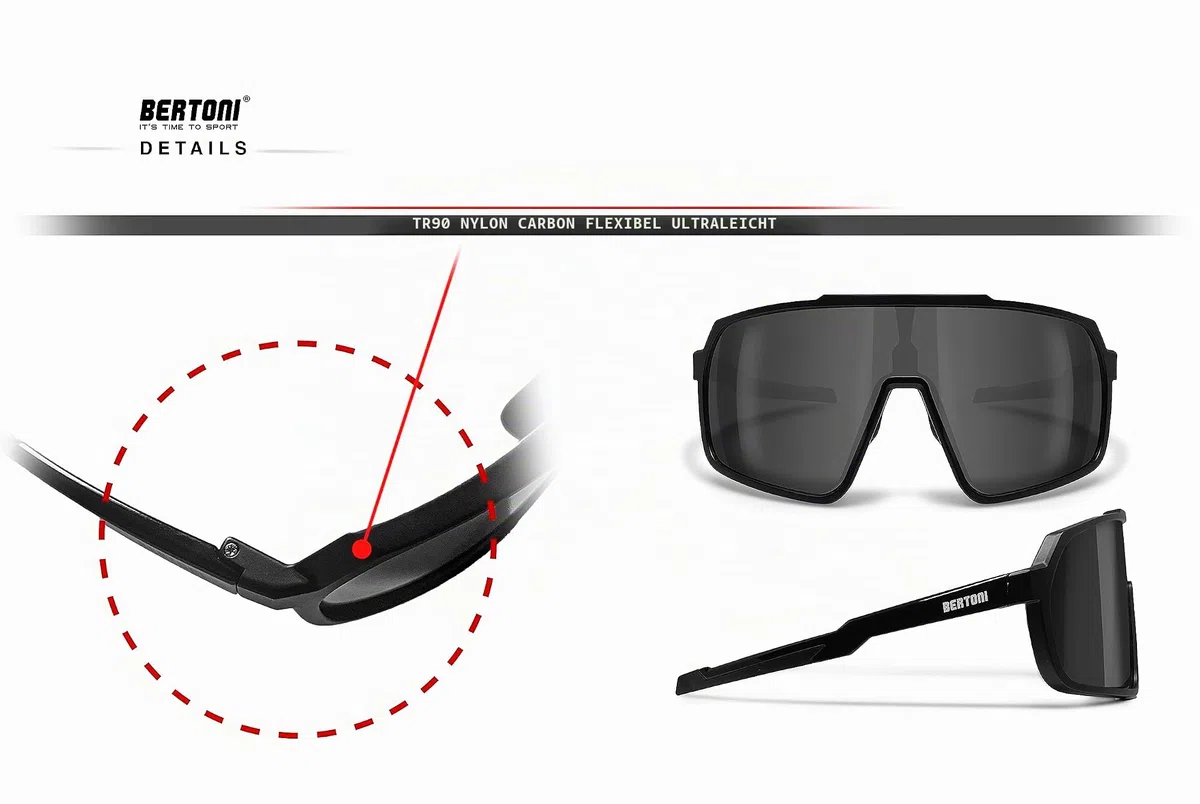BERTONI Radfahren MTB Lauf Sportbrille für Männer Frauen in TR90 Antibeschlag Weitwinkelobjektiv mod. GEMINI