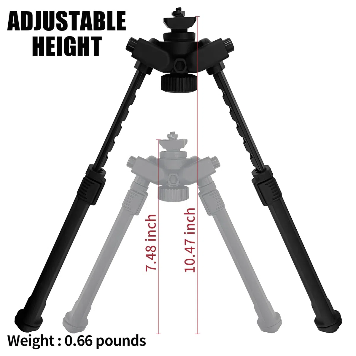 360 Grad schwenkbares, verstellbares Zweibein mit Schnellspannhebel, sechs verstellbare Höhen 19,8 cm – 26,7 cm für Jagd und Outdoor, Schwarz