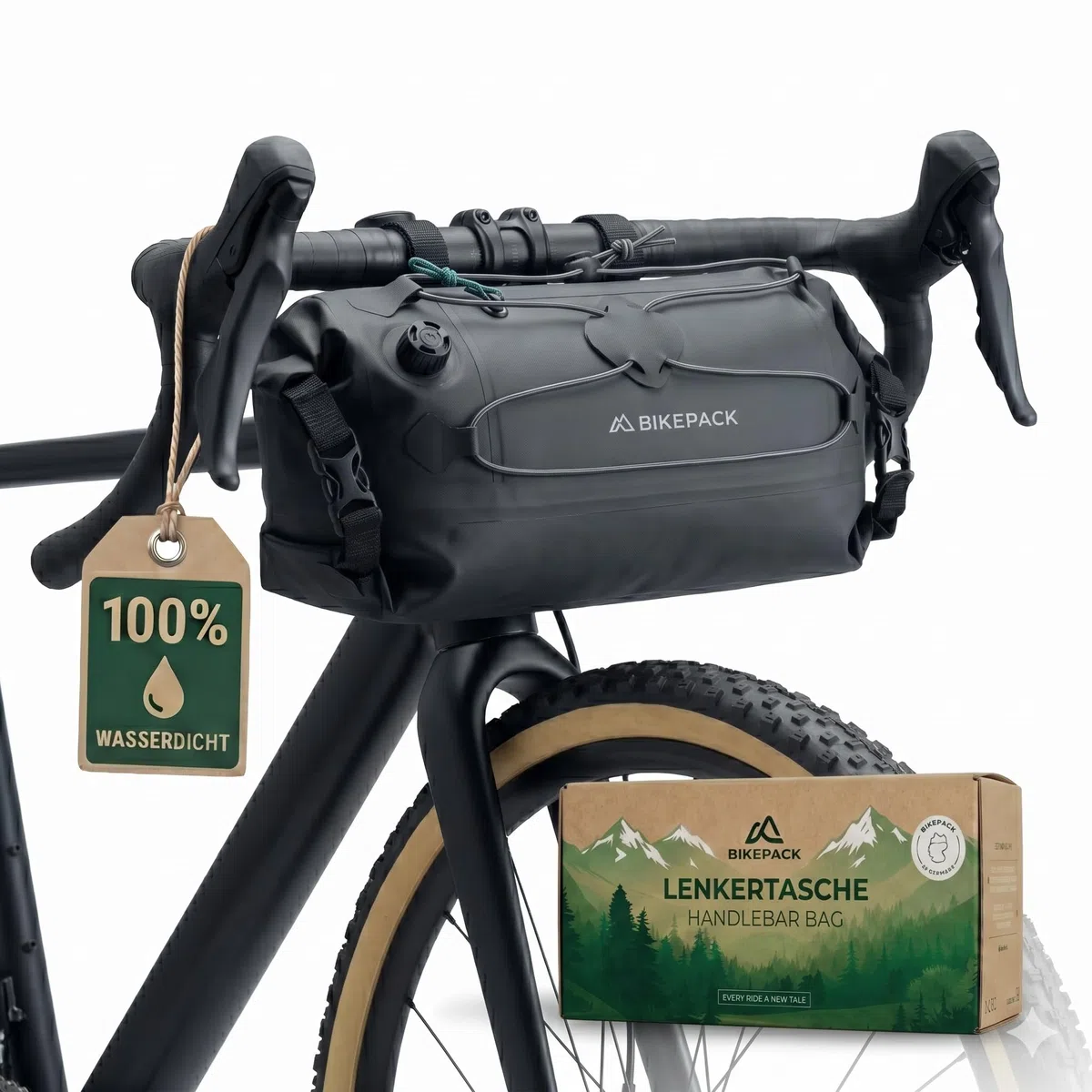 BIKEPACK Lenkertasche Fahrrad 9,5 L wasserdicht – Bikepacking-Rolle mit Innentrennung & Handyfach – Gravel, Rennrad, MTB, E-Bike