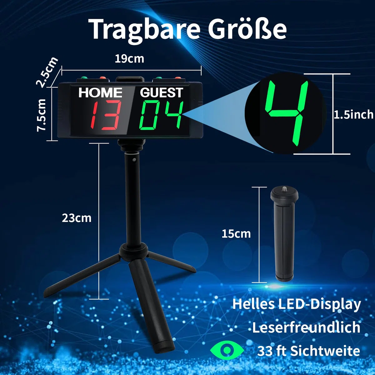 LED Elektronische Anzeigetafel Fussball, Tragbare Cornhole Zähltafel mit Ständer, Digitale Tischtennis Zähler, Tennis Punktezähler, Digital Scoreboard für Volleyball, Badminton, Pool Sports