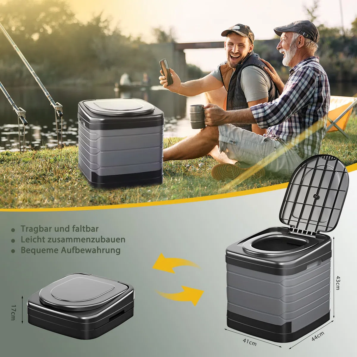 Faltbare Campingtoilette XXL, Mobile Camping Toiletten 40cm Hohe mit 20pc Müllbeutel, Große Campingklo für Camping, Wandern, Reisen, Wohnmobil, Garten